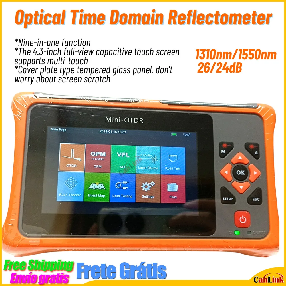 

Mini OTDR1310/1550nm Fiber Optic Reflectometer Touch Screen 26/24dB VFL OLS OPM Event Map Ethernet Cable Tester