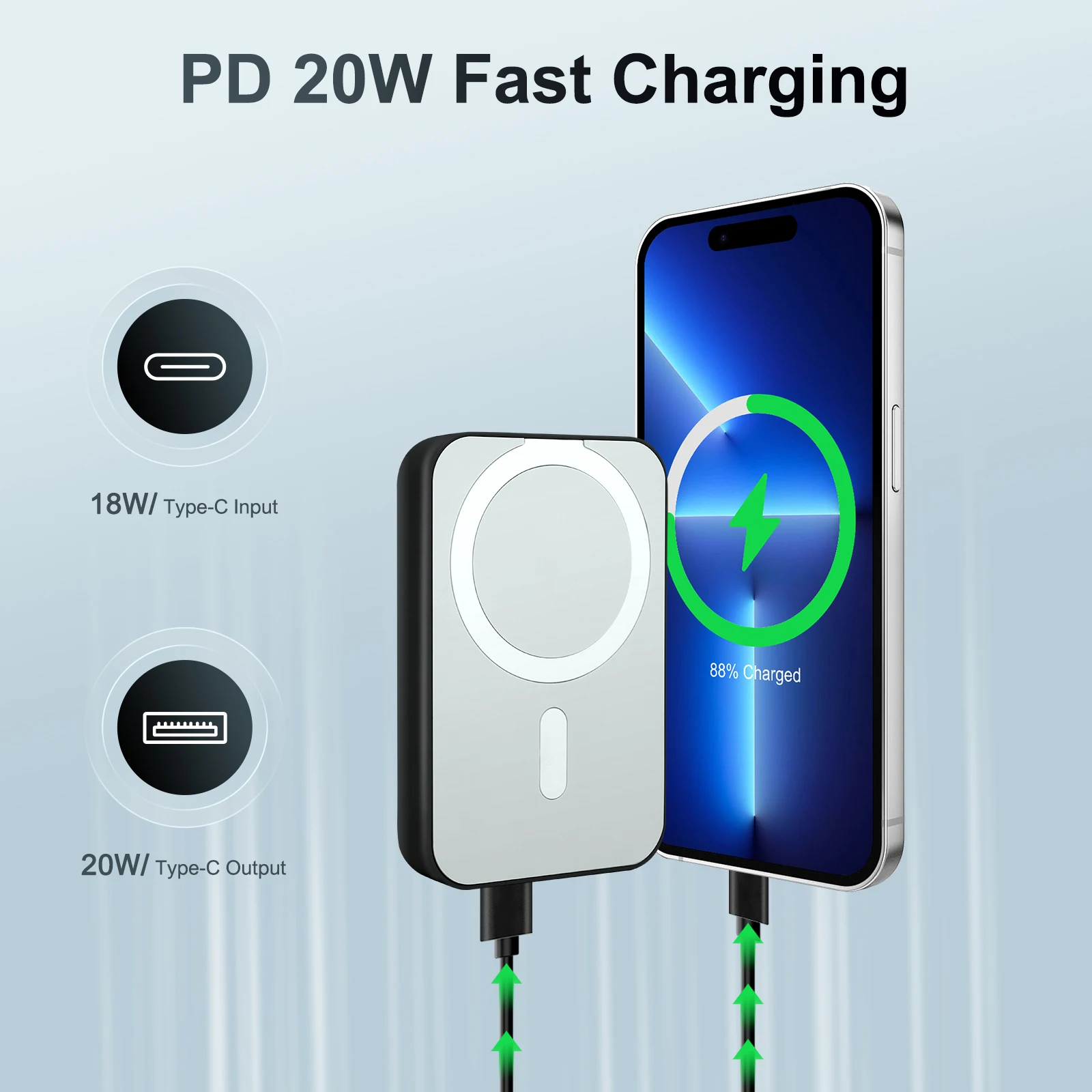 Cargador portátil inalámbrico magnético, Banco de energía de 10000mAh PD20W, pantalla LED integrada para iPhone 16/15/14/13/12/Pro/Mini/Pro Max