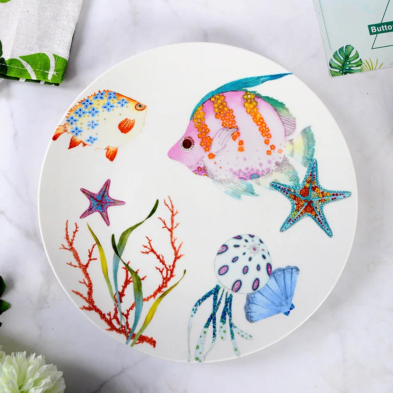 

European style home creative marine fish world fresh hand-painted ceramic tableware bowl bread plate dessert steak