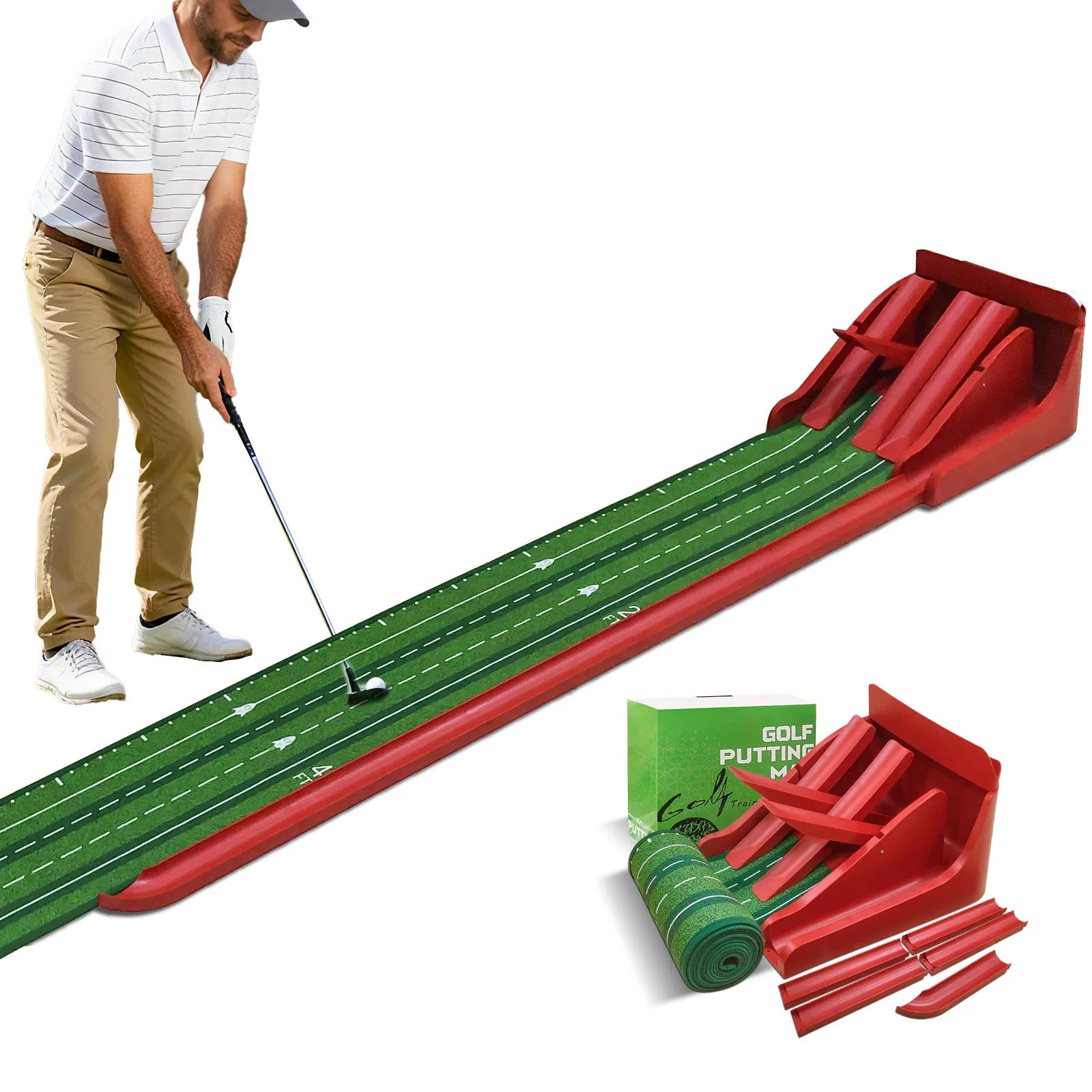 

Golf Putting Green Golf Practice Mat with 4-Track Flip Pad Putting Practice for Home Office Training Equipment Gifts for Golfers