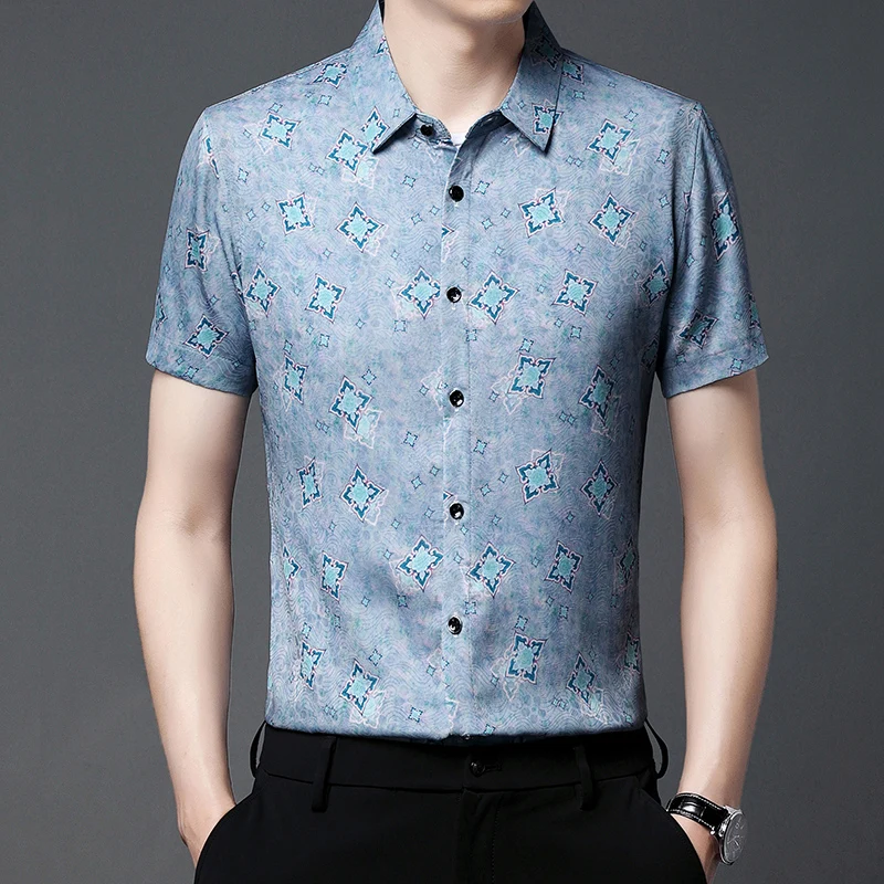 

Skin-Friendly Fabric Silky Shirts For Men Short Sleeve Gentleman Summer Quality Fashion Casual Regular Fit Premium Chemise Homme