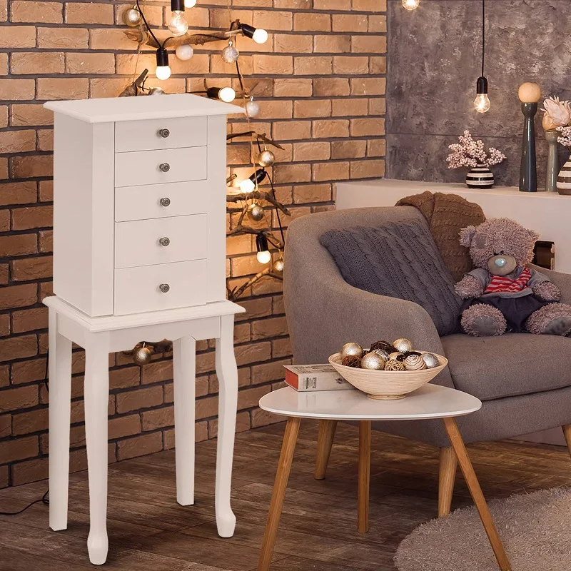xk- Quality Modern Eco-Friendly Durable Wooden Jewelry Armoire 5-Drawer Watch Necklace Storage Cabinet for Living Room Bedroom*