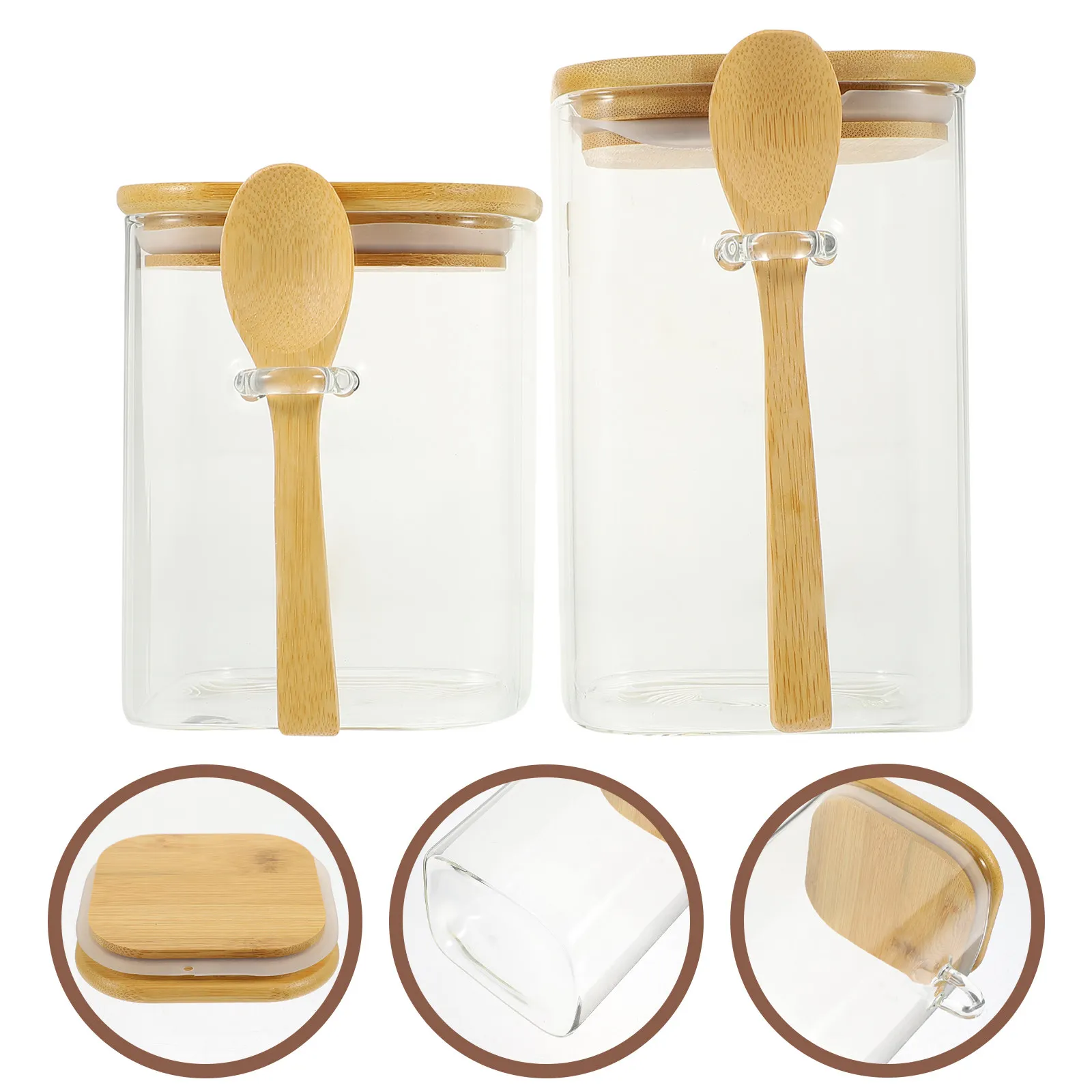 2Sets Heavy Duty Glass Coffee Container with Wooden Base Airtight Lid for Whole Beans Ground Coffee Tea Loose Leaf Sugar Storage