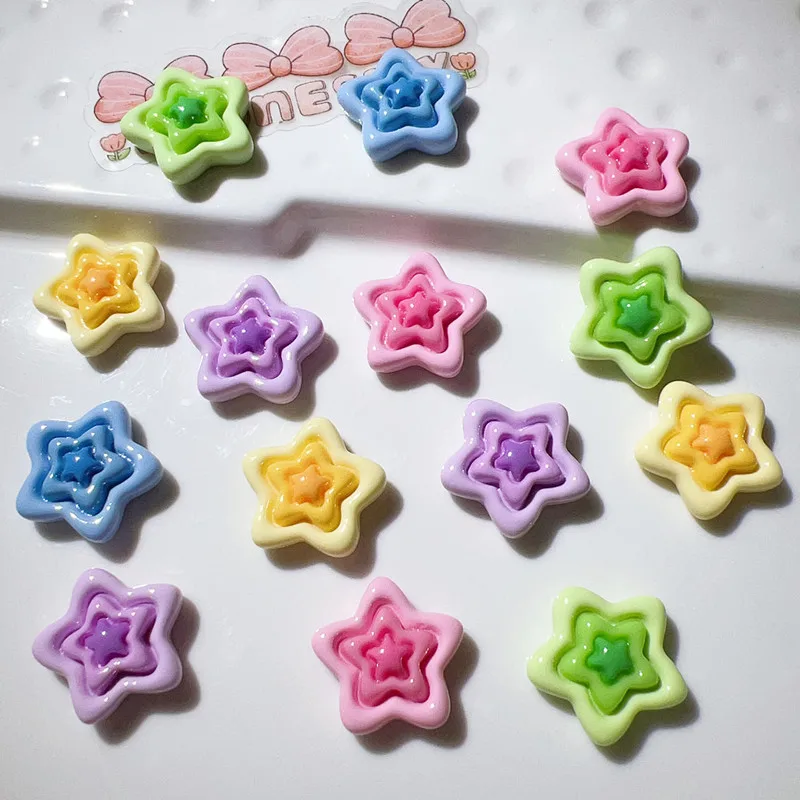 10Pcs Kawaii Three layers Five-pointed Star Resin DIY Shoes Hat Icebox Barrette Scrapbook Cream Glue Flat Back Resin