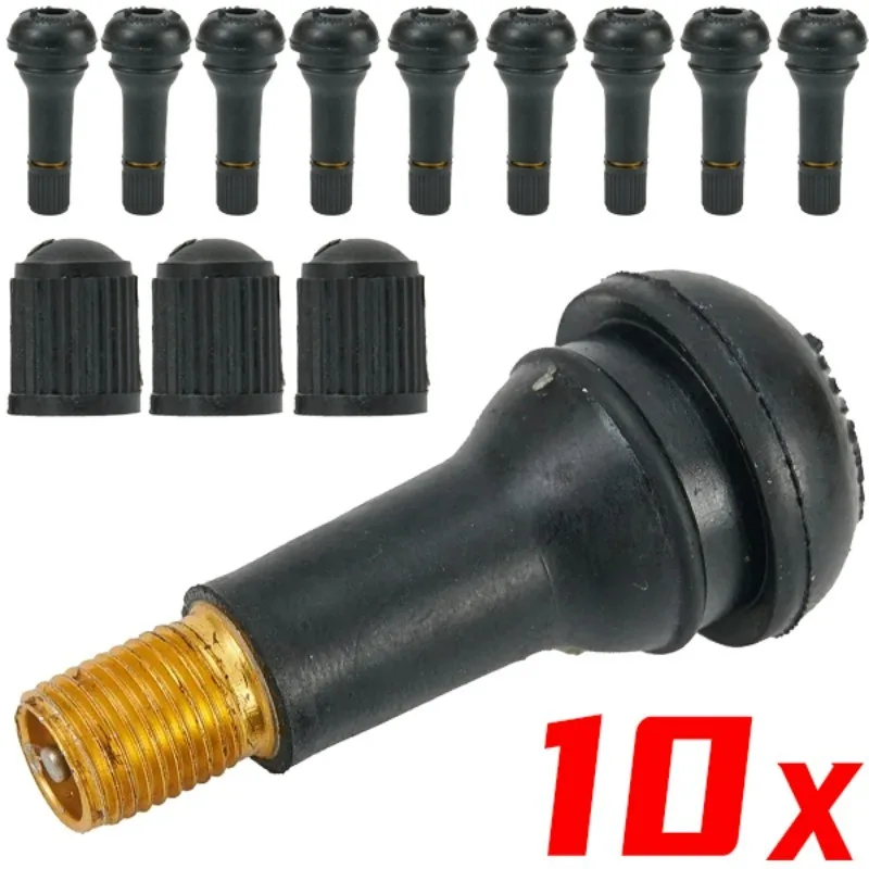 TR414 Tubeless Car Wheel Tire Valve Stems with Caps Tyre Rubber Valves with Dust Caps Black Rubber Valve Stems Accessories