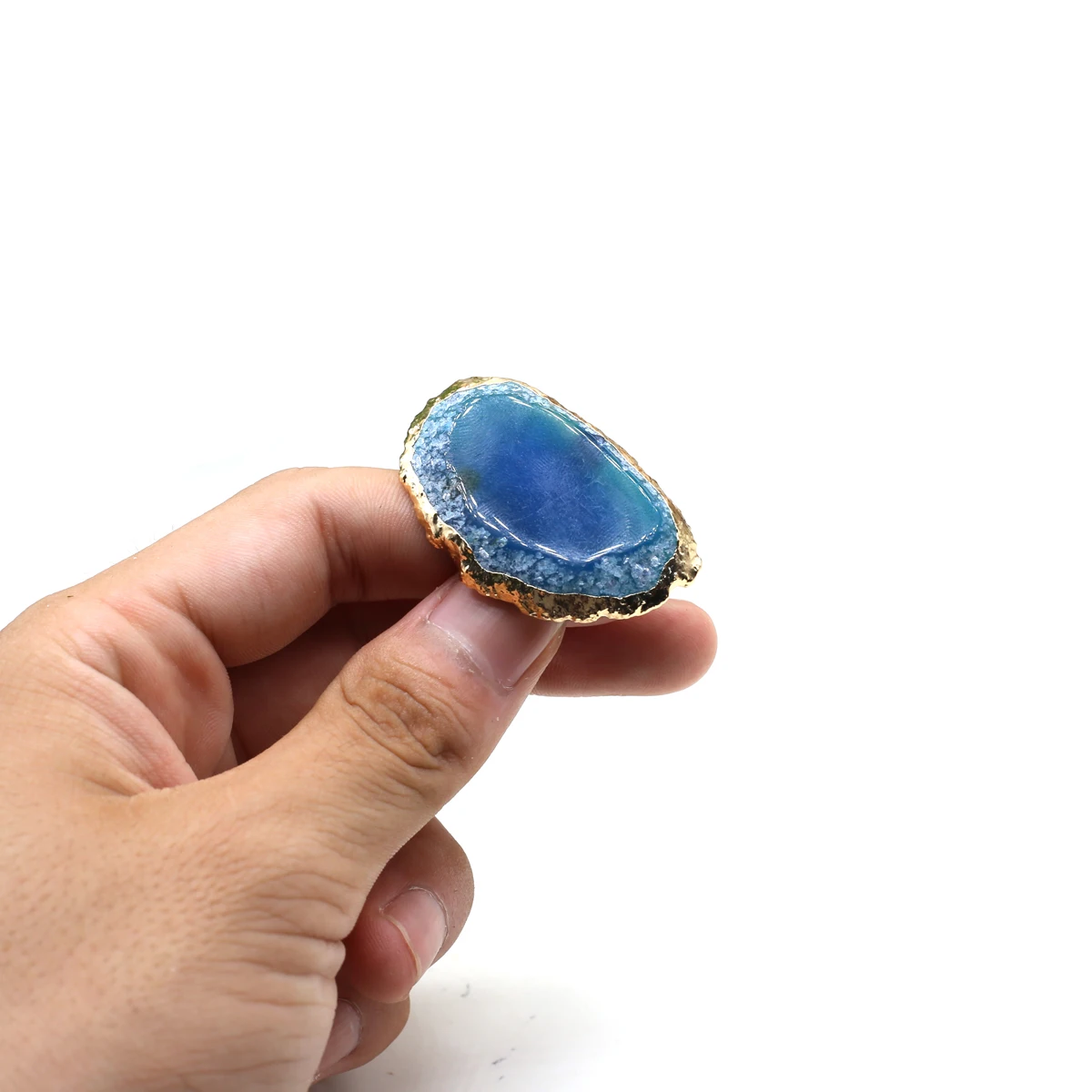 Colorful Irregular Geode Natural Stone Agate Slices Wide Open Ring for Women Boho Resizable Finger Jewelry Gift