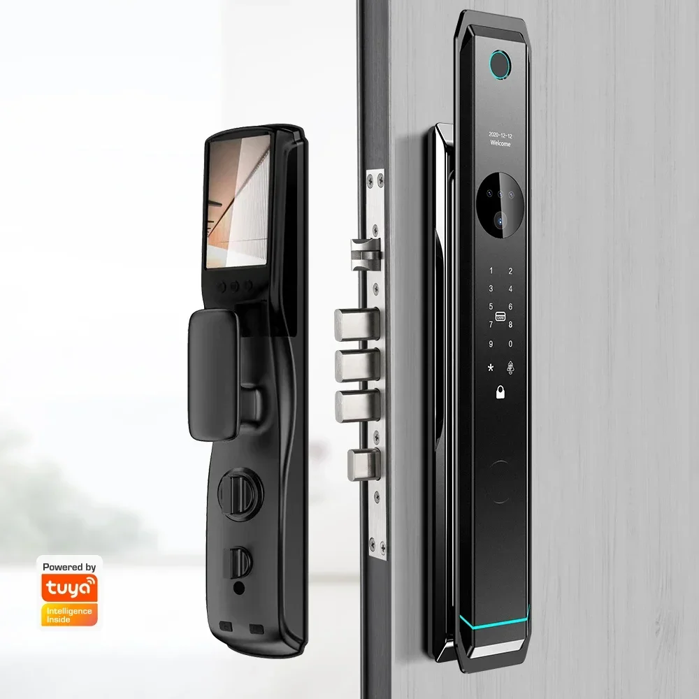 full automatic 3D face ID recognition digital door cerradura keyless fingerprint electric Tuya wifi app video call smart lock