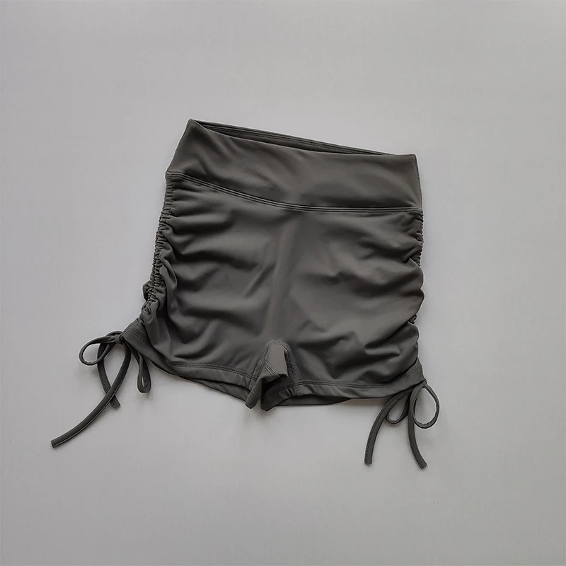 Hochgeschnittene Sexy Fitness-Shorts mit Kordelzug Schnelltrocknende Dreiteilige Laufhose für Damen Pfirsichfarbene Sport-Hotpants – Detail 9