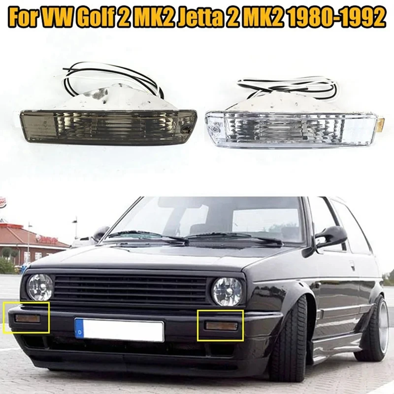 1 Pair For Volkswagen VW Golf 2 MK2 Jetta 2 MK2 1980-1992 Front Turn Signal Bumper Indicator Light Lamp With Harness