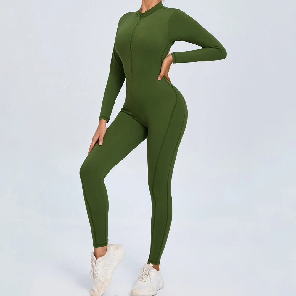 Women Long Sleeve Zipper Jumpsuit One-Piece Zipper Yoga Set Gym Push Up Workout Clothes Fitness Bodysuit Sportswear