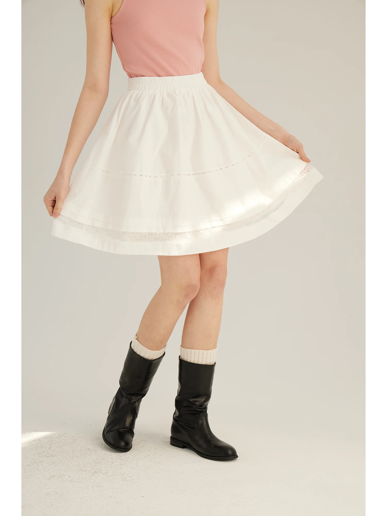 

Sullenger Casual White Lace Trim A-Line ort Skirt Elastic Waist Ballet Sle Commute High Waist Cotton Blend Spring Summer