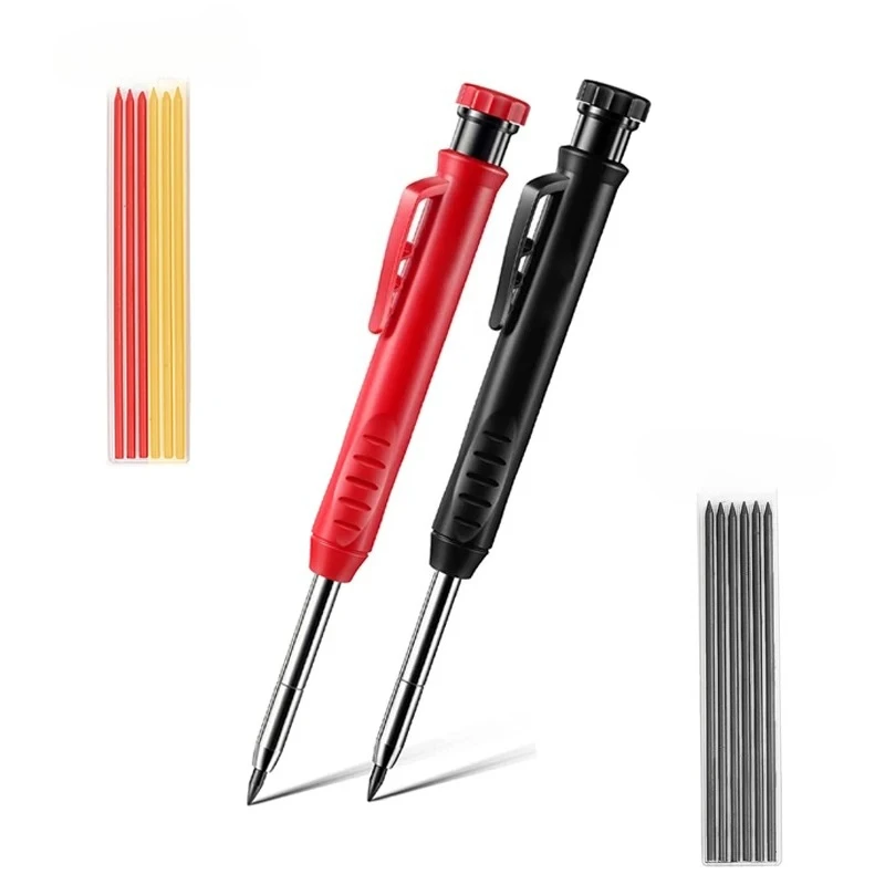 Solid Carpenter Mechanical Pencil With Sharpener For Woodworking Construction Long Head Carpenter Pencil Stationery Supplies