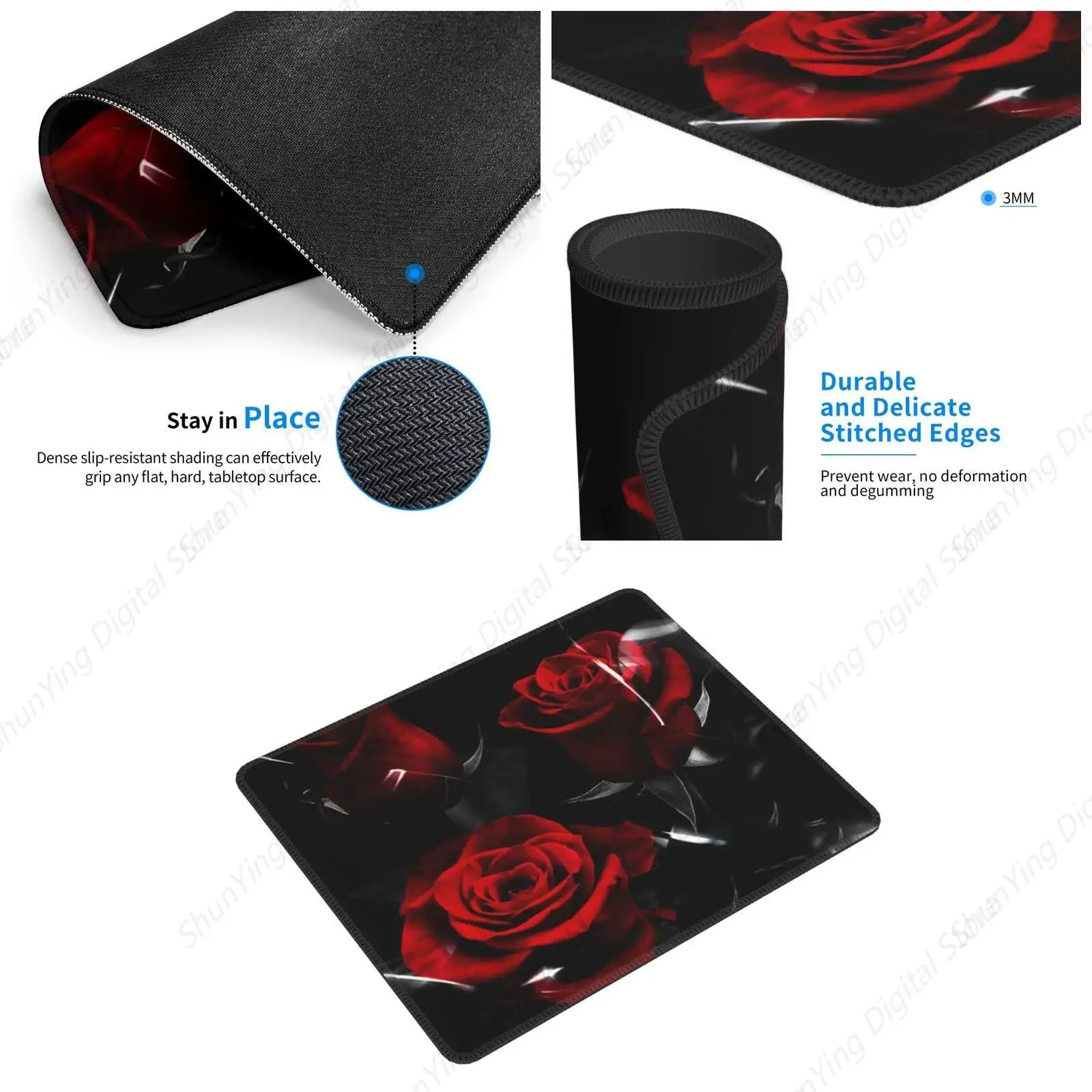 Red Rose Patterned Mouse Pad With Anti Slip Rubber Base Suitable For Gaming Mouse Pads Laptops Office Gifts 18*22cm