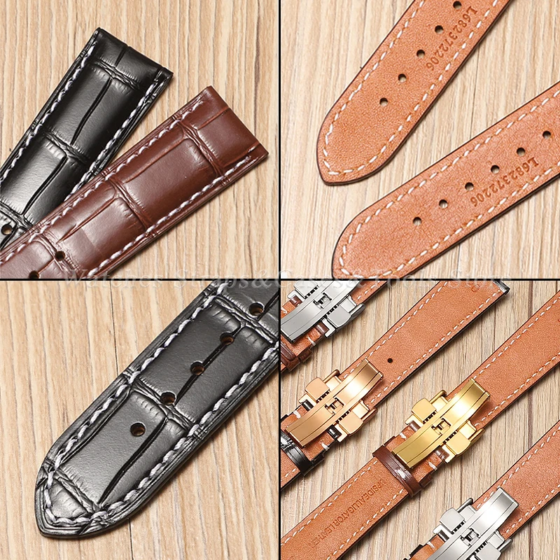 For Longines Watch Strap Cowhide Leather Butterfly Double Push Buckle Watchband 13/14mm 16mm 18mm 19mm 20mm 21mm 22mm Wristband