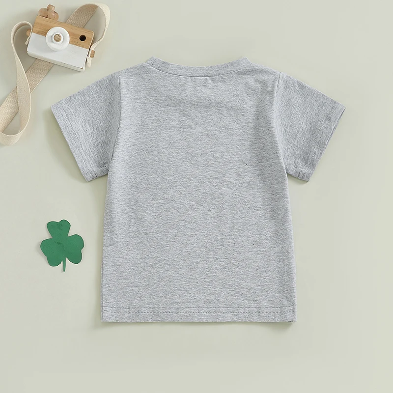 Little Boys Girls Spring T-Shirts Letter Dinosaur Shamrock Pattern Short Sleeve Crew Neck Toddler Tops