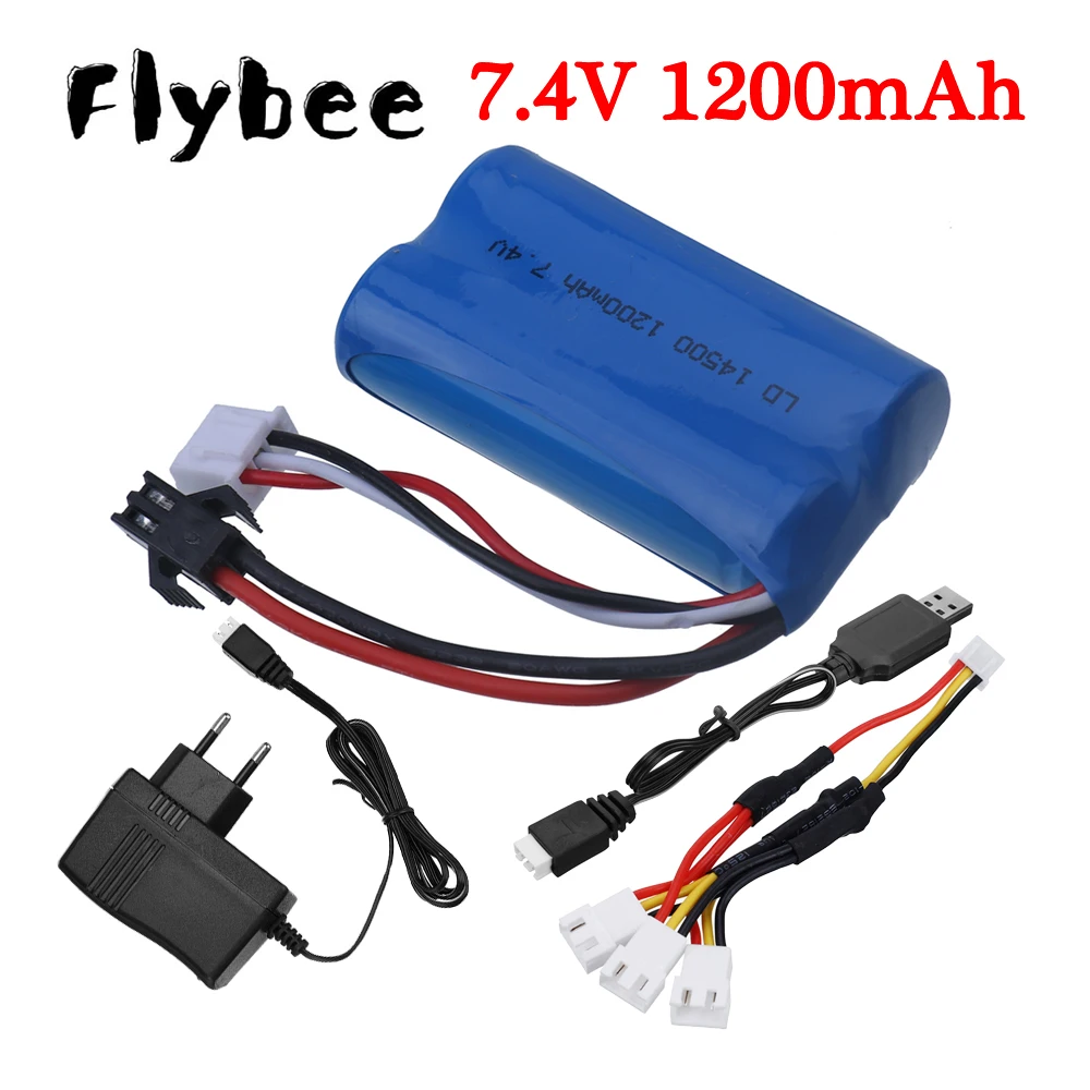 

14500 7.4V 1200mah Li-ion Battery + Charger SM For Electric Toys water bullet gun spare parts 7.4V battery for RC Vehicles toys