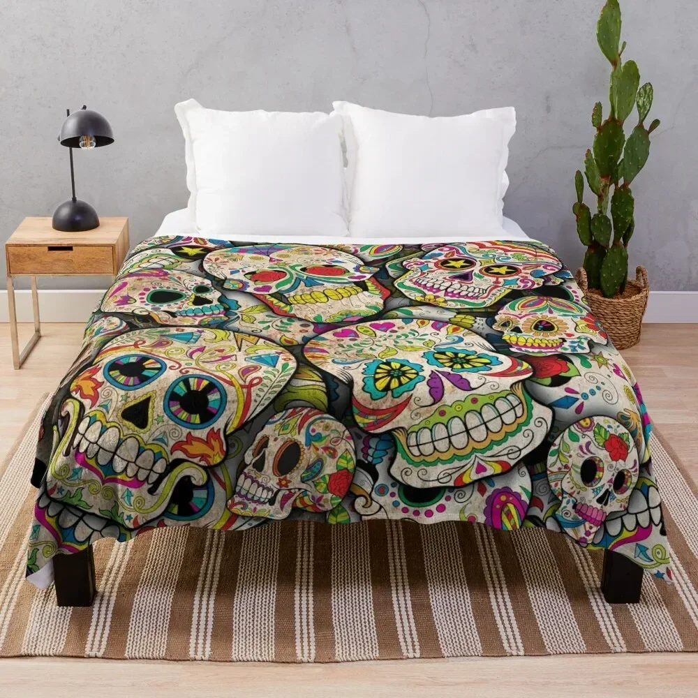 

Sugar Skull Collage Throw Blanket Bed For Baby wednesday anime Blankets