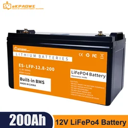 Batería de litio LiFePO4 de 12V, 200Ah, 2.5KWH, 4000 ciclos, BMS, fosfato de hierro, almacenamiento de energía Solar para barco, RV, yate, libre de impuestos