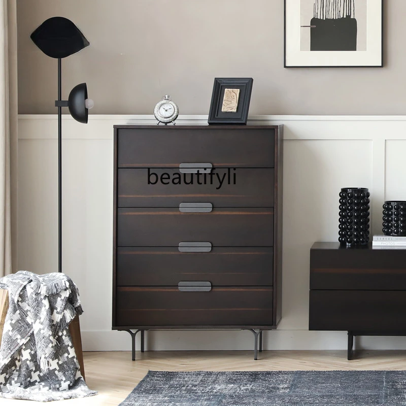 

zq Chest of Drawers Simple Modern Smoked Wood Living Room Light Luxury Chest of Drawer Nordic Bedroom Storage Locker