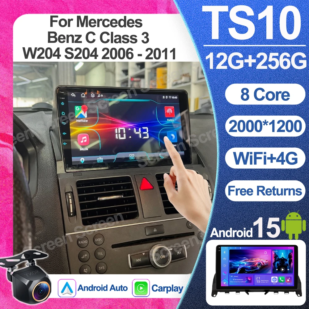 Android 15 para mercedes benz classe c 3 w204 s204 2006 - 2011 rádio do carro reprodutor de vídeo multimídia bluetooth espelho link rds wifi 5g
