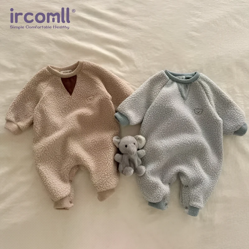 Ircomll Newborn Baby Autumn Spring Jumpsuit Solid Color Polar Fleece Overalls Romper For Toddler Baby Boys And Girls Clothing
