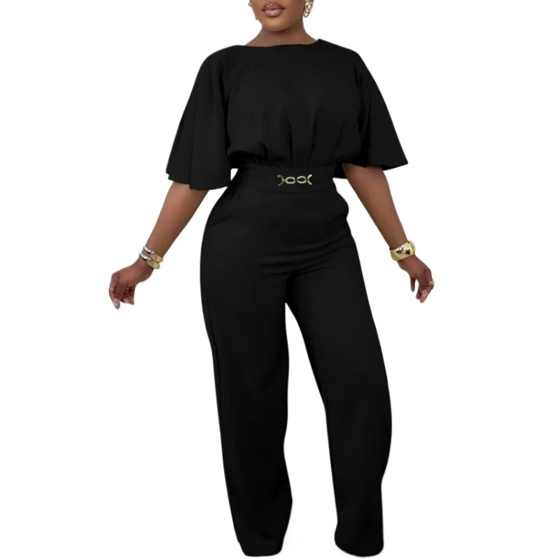 

2024 African Clothes for Women African Summer Short Sleeve High Waist Polyester Long Jumpsuit Dashiki Africa Clothing S-3XL