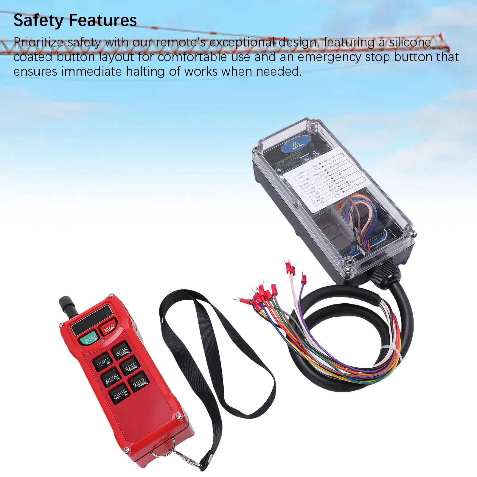 Electric Hoist Remote Control Crane Receiver Transmitter Clear 8 Buttons ABS Housing 100m Open Area for Bridge Overhead Cranes