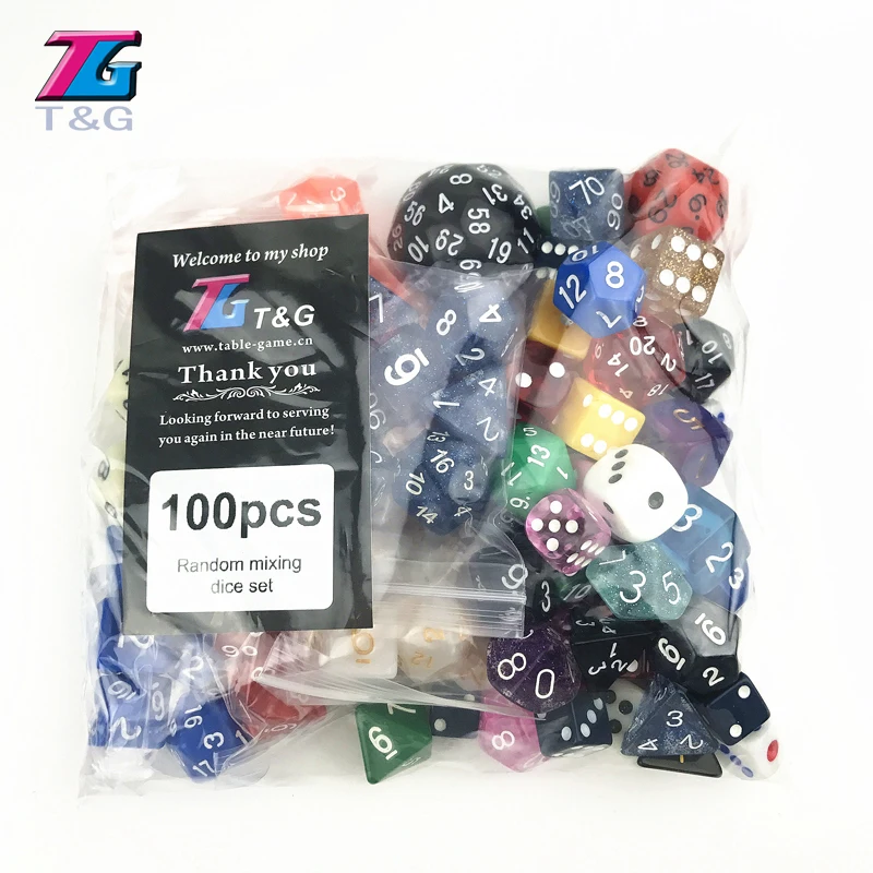 T & G-juego de dados al azar, venta al por mayor, de plástico, de múltiples caras, 100 unidades/juego en Color estocástico/estilo para