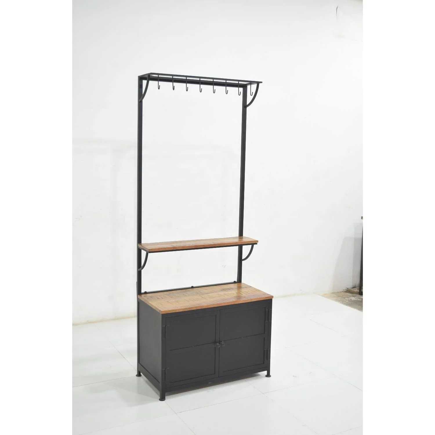 Vintage industrial style iron frame mango wooden top storage