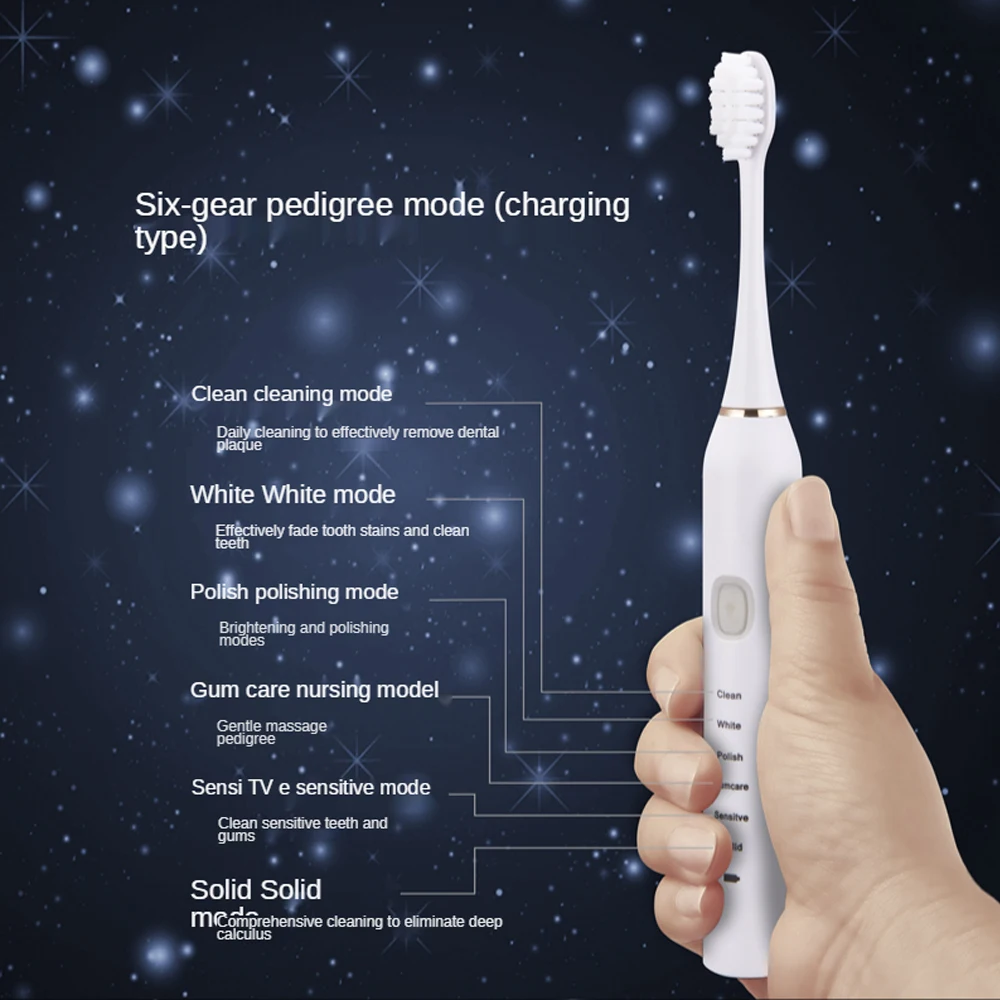 Sonic Electric Toothbrush for Adults Kid 6 Mode Smart Timer Whitening Tooth Brushes IPX7 Waterproof USB Charger