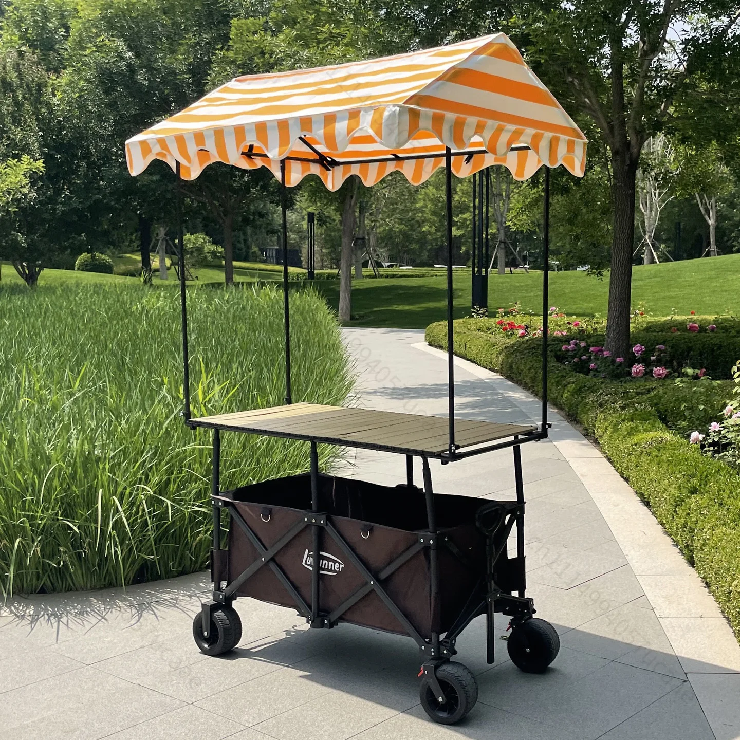 Portable Food Stall Hawker Cart Foldable Utility Cart With Folding Table Mobile Shop With Sunshade Camping Folding Wagon Cart