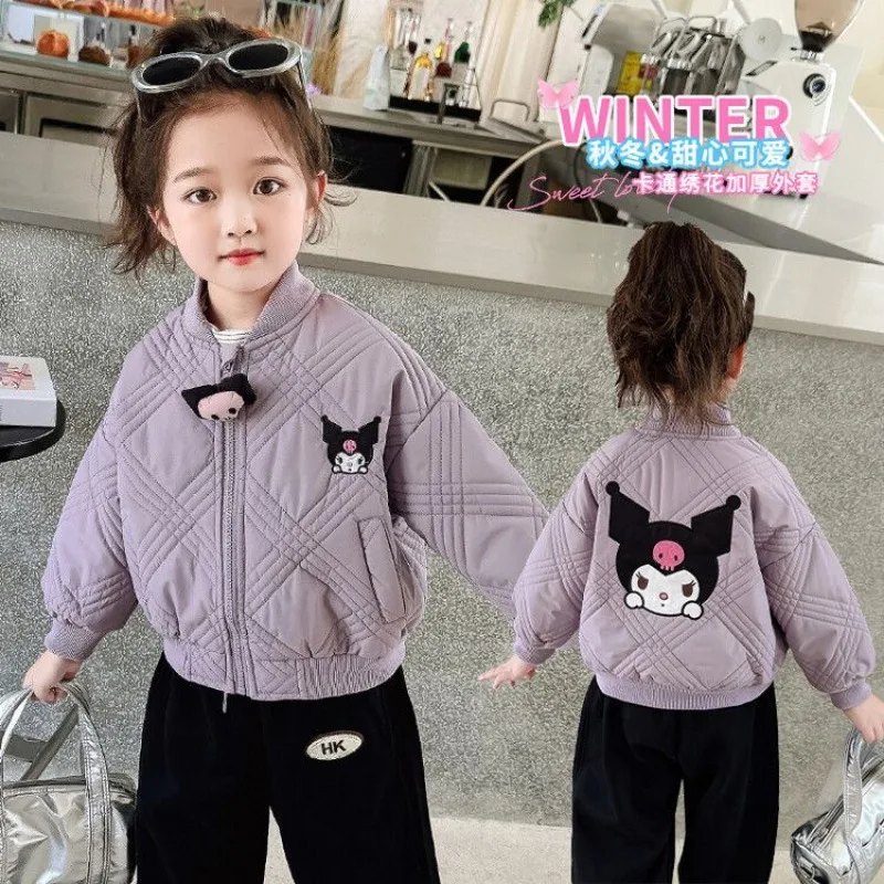 Veste en coton Kuromi Anime pour enfants, manteau de baseball chaud épaissi, dessin animé mignon, Sanurgente Ins, cadeaux à la mode, automne et hiver