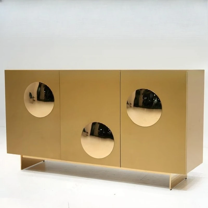 Modern Art Stainless Steel Side Cabinet Gold Metallic Lacquer Restaurant Sideboard