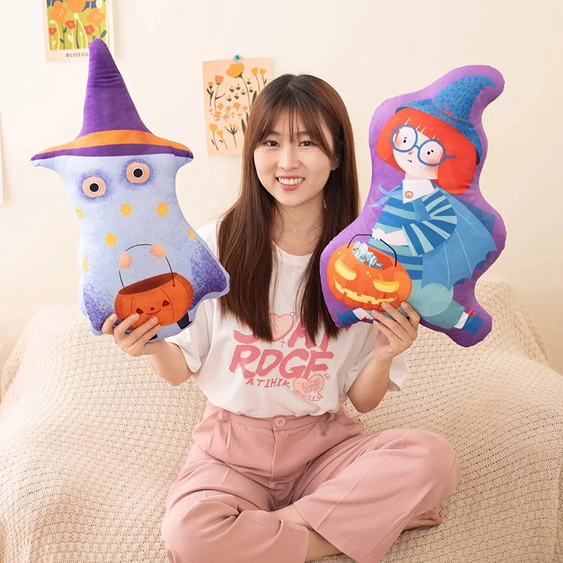 Simulation 3D Print Cloth Pumpkin Funny Wizard Hat Pumpkin Plush Pillow Soft Stuffed Kids Plush Toys Halloween Decor Xmas Gifts