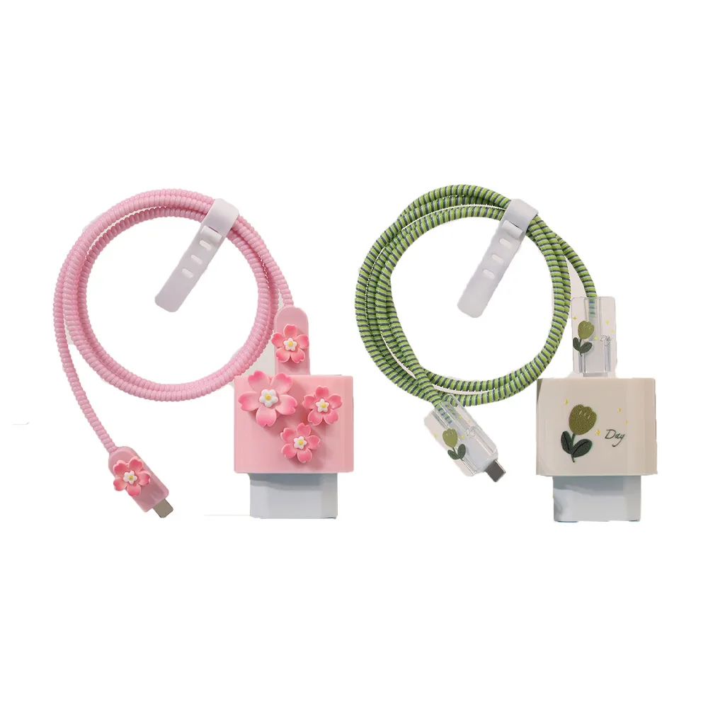 Flower Charger Cable Protector Case For iPhone 20w 18w Charging Head Protective Wire Winder Cable Organizer Two Styles Available