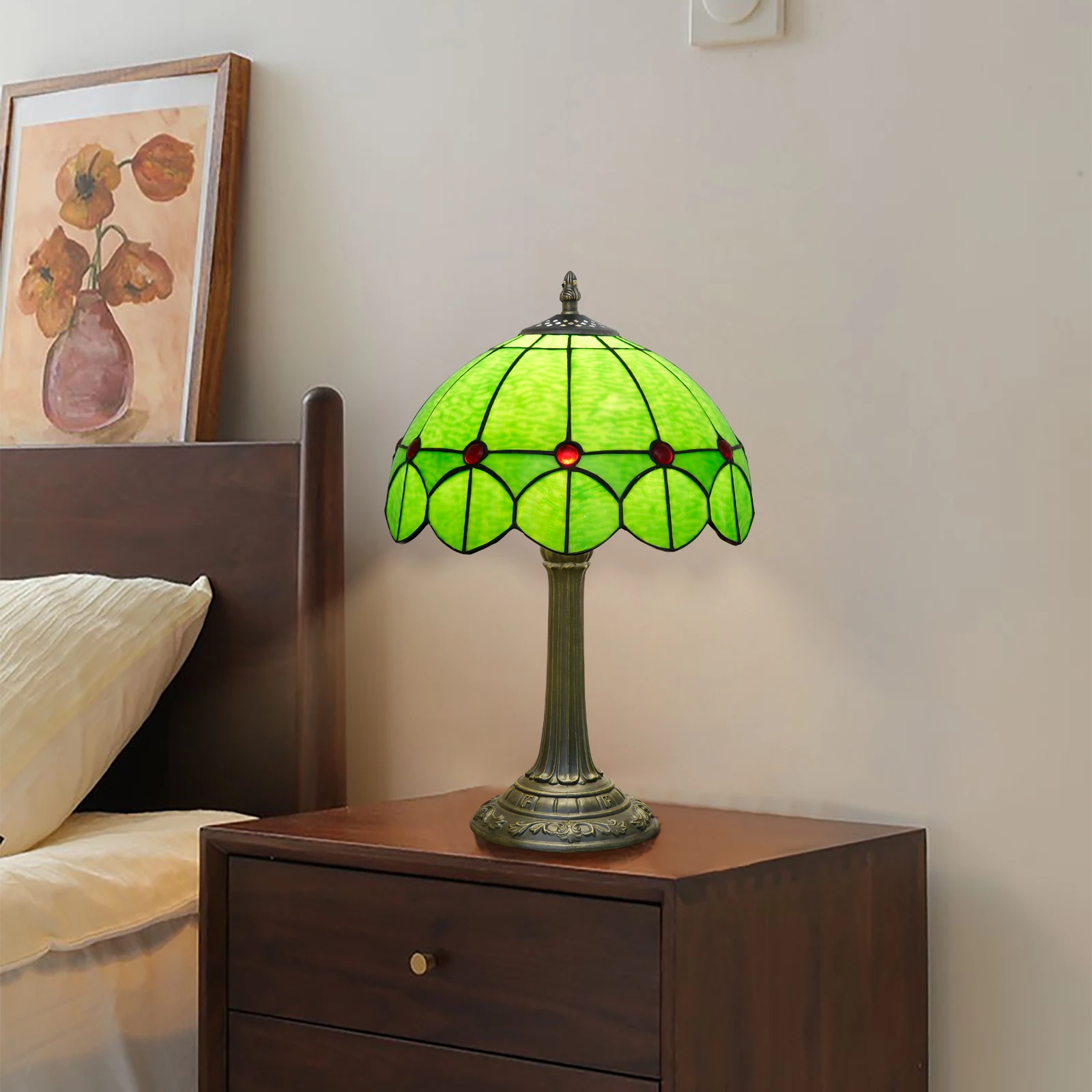 

Современная настольная лампа из витражного стекла 12 дюймов, зеленая, декоративная, для чтения у кровати, для рабочего стола, гостиной, спальни, офиса