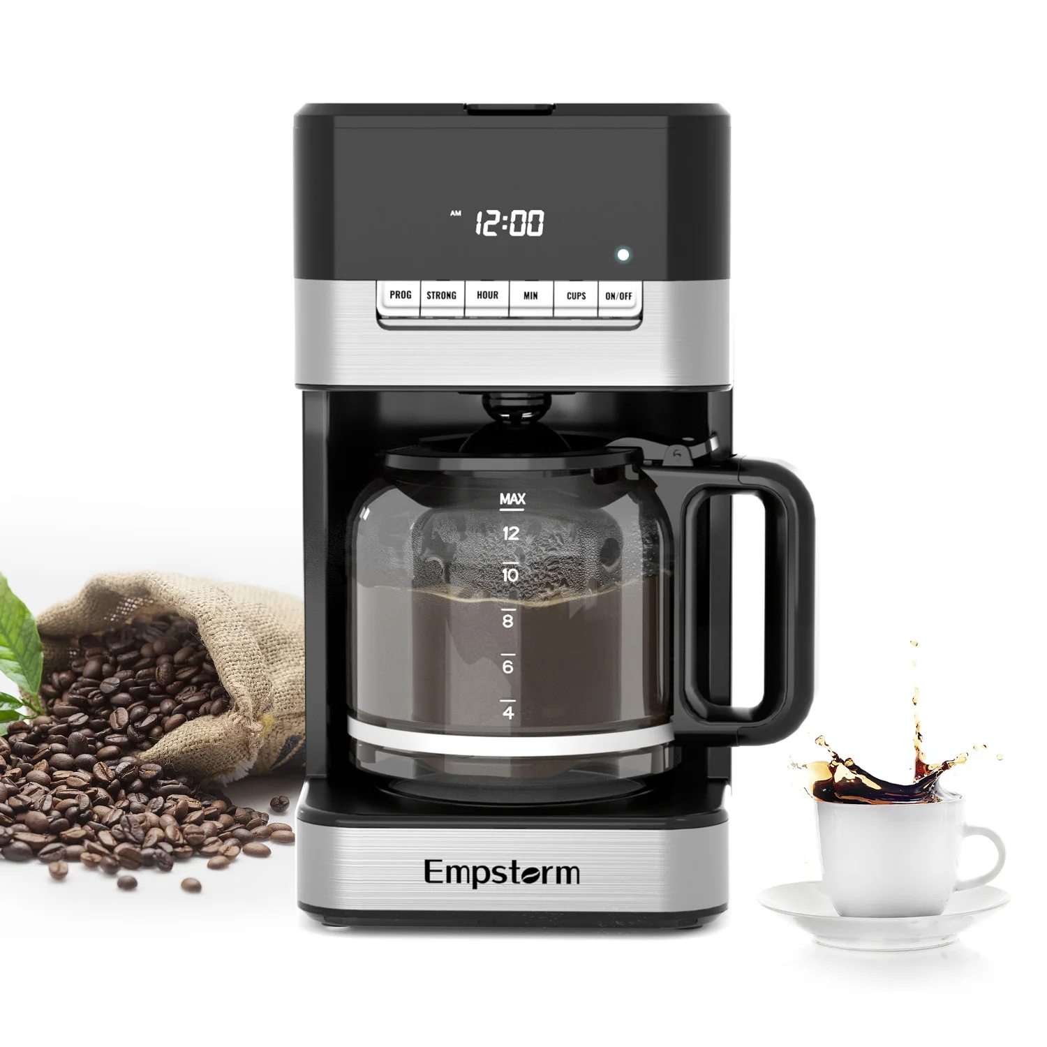 Empstorm, tarro de vidrio fácil de limpiar, mango negro, máquina de café por goteo Americano semiautomática profesional con certificado ETL