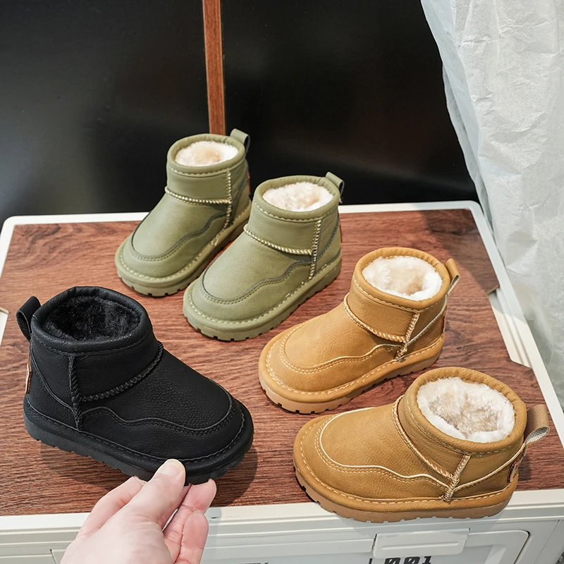 

Детские ботильоны с круглым носком, детские короткие сапоги на толстом меху, новинка зимы 202, детские кожаные ботинки для мальчиков и девочек, универсальные мягкие