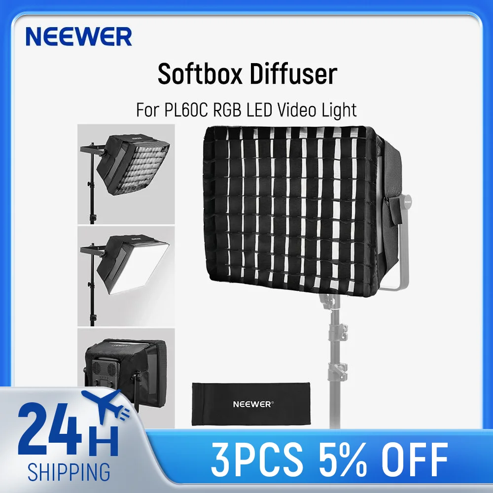 

NEEWER Upgraded Softbox Diffuser for PL60C RGB LED Video Light Panel, 15.4"x12.6"/39x32cm Foldable with Grid/Bag/Blackout Hood,