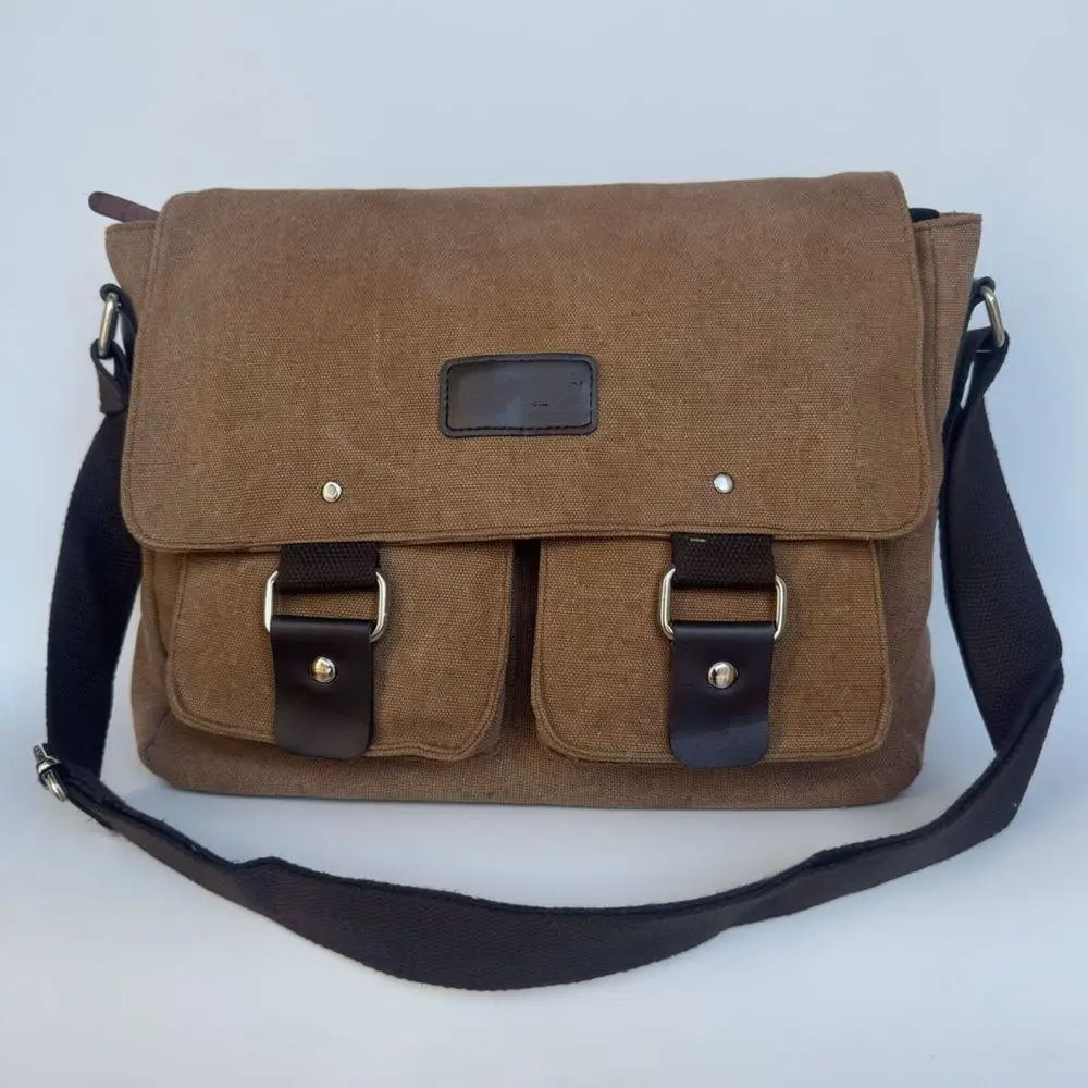 Mens Canvas Shoulder Bag Vintage Crossbody Messenger Laptop Satchel Large Capacity Durable Travel School Working Pack