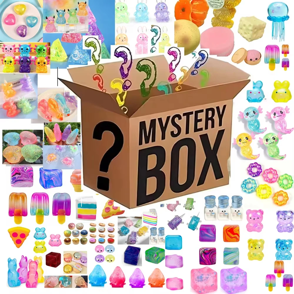 Coffret Mystère de Jouets Squishy Anti-Stress – Pack Surprise avec Plusieurs Textures, Jouets Anti-Anxiété en Forme d'Animaux et d'Aliments pour Soulager le Stress