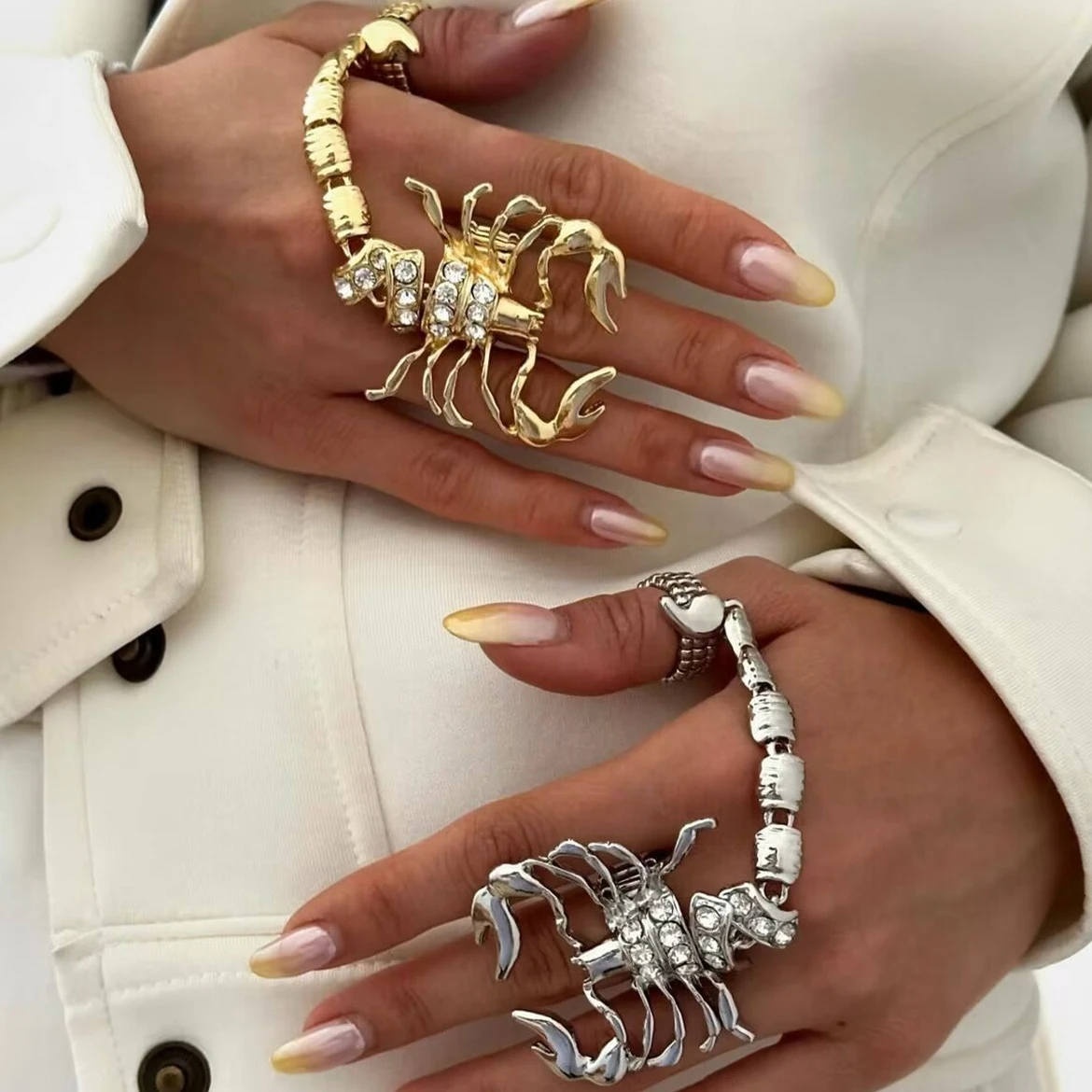 

Хэллоуин преувеличенное бриллиантовое кольцо-цепочка в виде скорпиона, европейское и американское кольцо в стиле панк с геометрическим трендом, женское кольцо на палец