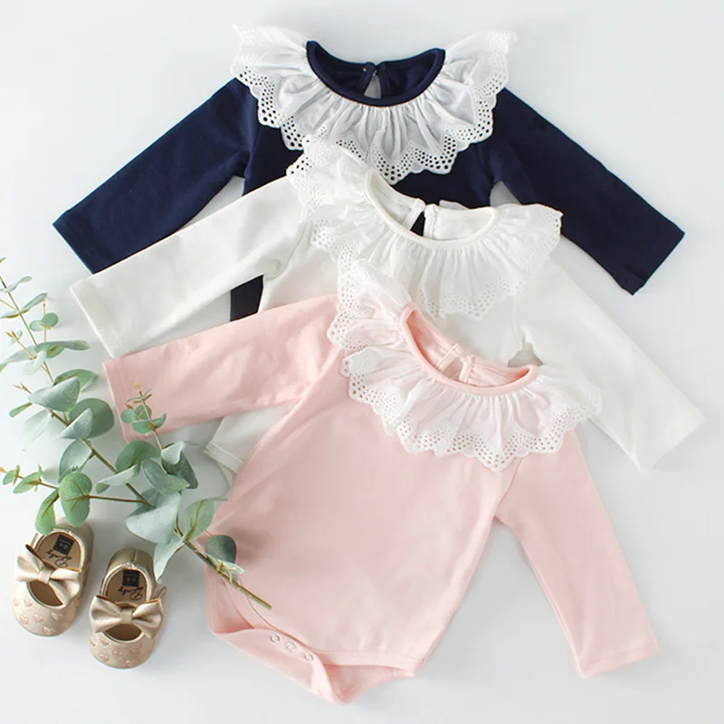 Newborn Baby Rompers For Baby Girl Romper Long Sleeve Clothes Sweet Lace Collar Girls Jumpsuit Spring Autumn Baby Boys Romper