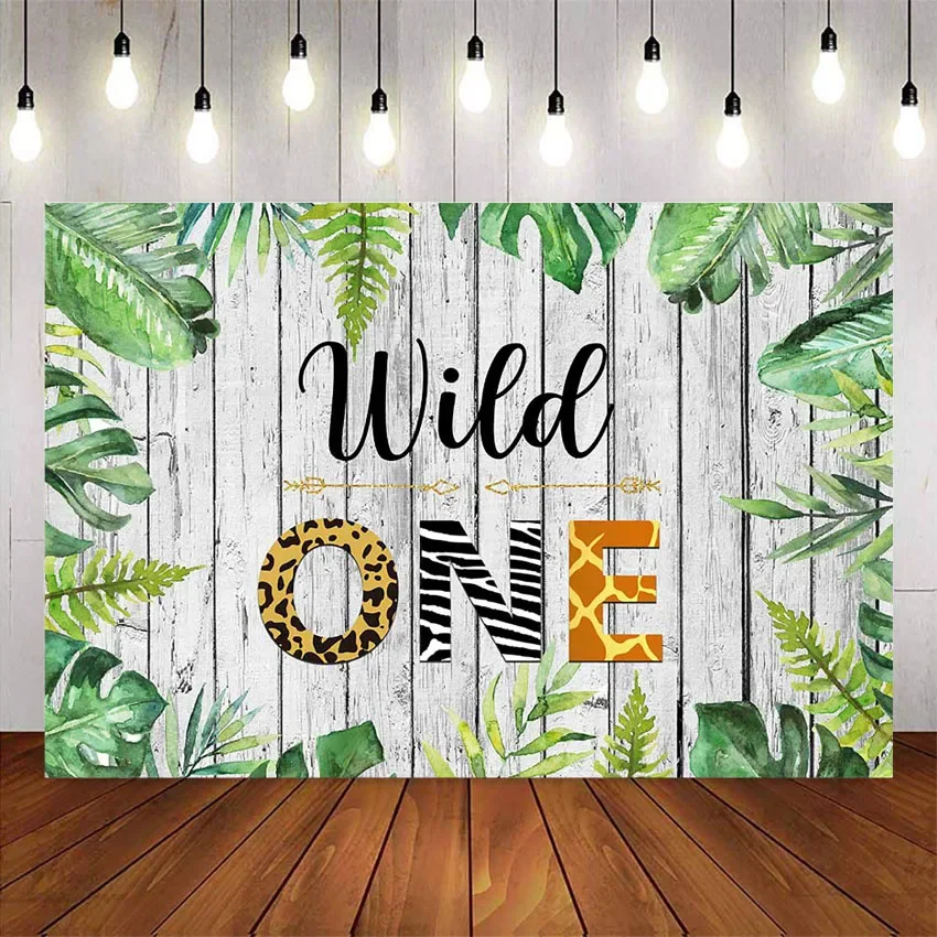 خلفية تصوير فوتوغرافي خلفية حفلة سفاري الغابة البرية لكشك الصور في استوديو حفلة عيد الميلاد الأول خلفية خشبية مخصصة