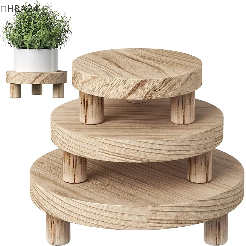 1/3 Pcs Wood Plant Stand Indoor Outdoor Round Wood Plastic Riser 6/8/10