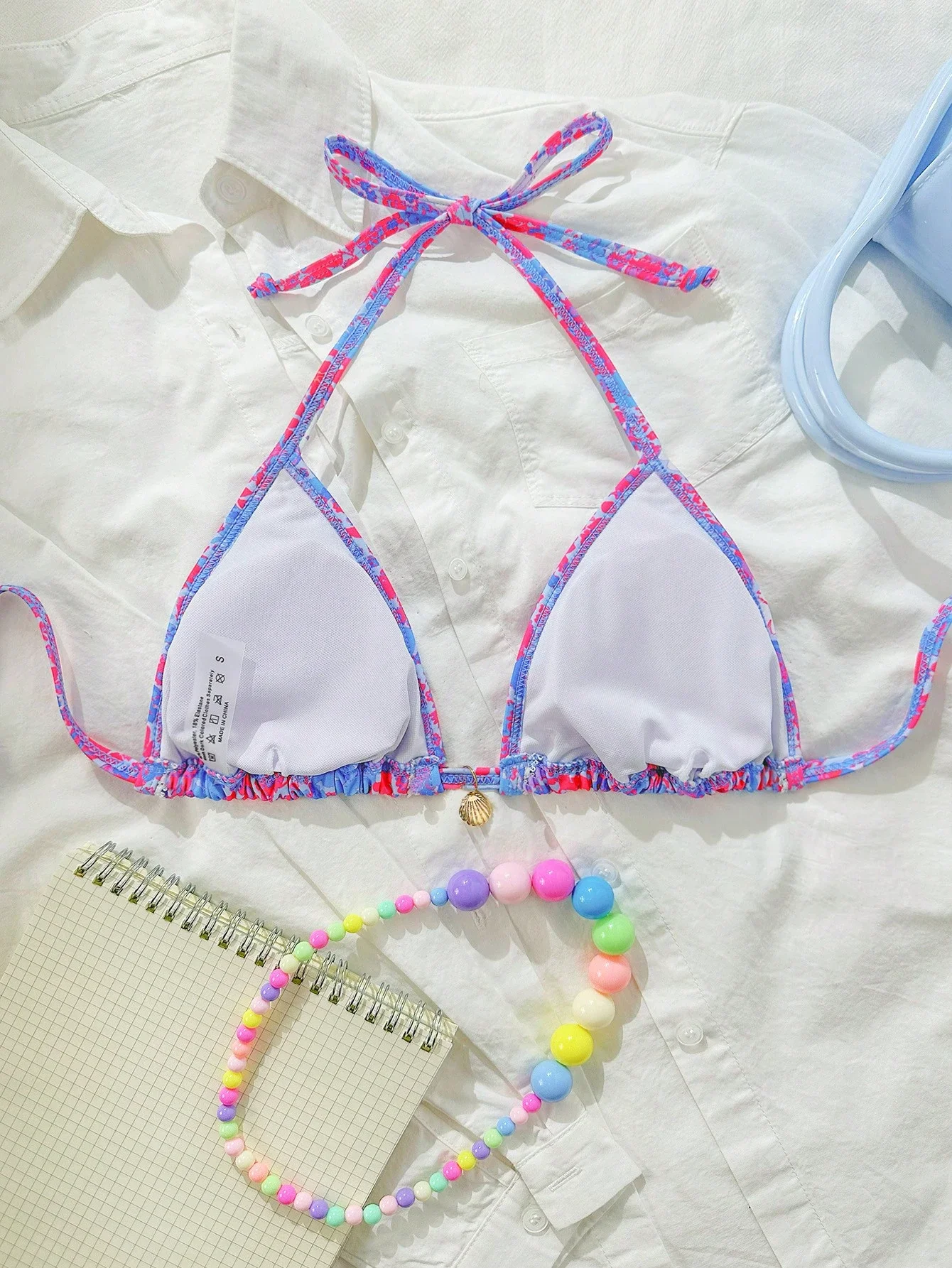 

Женский купальник с цветочным принтом, треугольный топ-халтер для пляжного отдыха