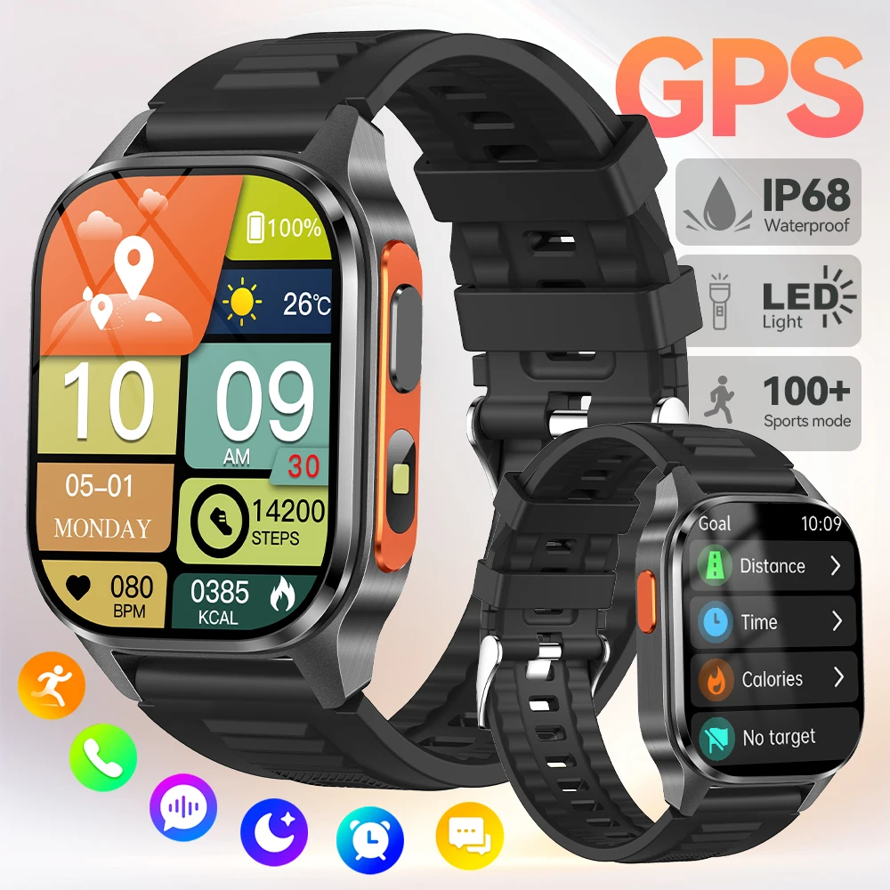 

Yoateo Smartwatch Men &Women GPS Motion Trajectory Heart Rate Bluetooth Call IP68 Waterproof Flashlight Outdoor Sport Smartwatch