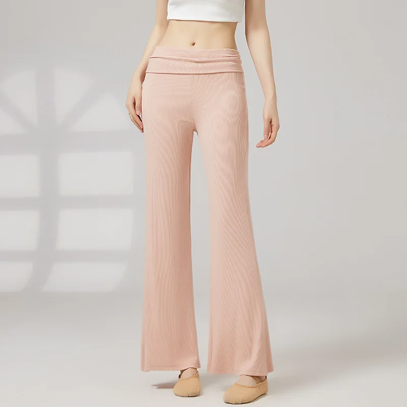 سراويل نسائية للرقص الكلاسيكي الحديث بطول الأرض وخصر عالي محبوك متوهج قليلاً سراويل ممارسة يومية غير رسمية