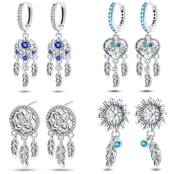 New in 925 Silver Romantic Feather Moon Stars Dream Catcher Earrings For Women Trending Fashion Jewelry Creative Birthday Gifts