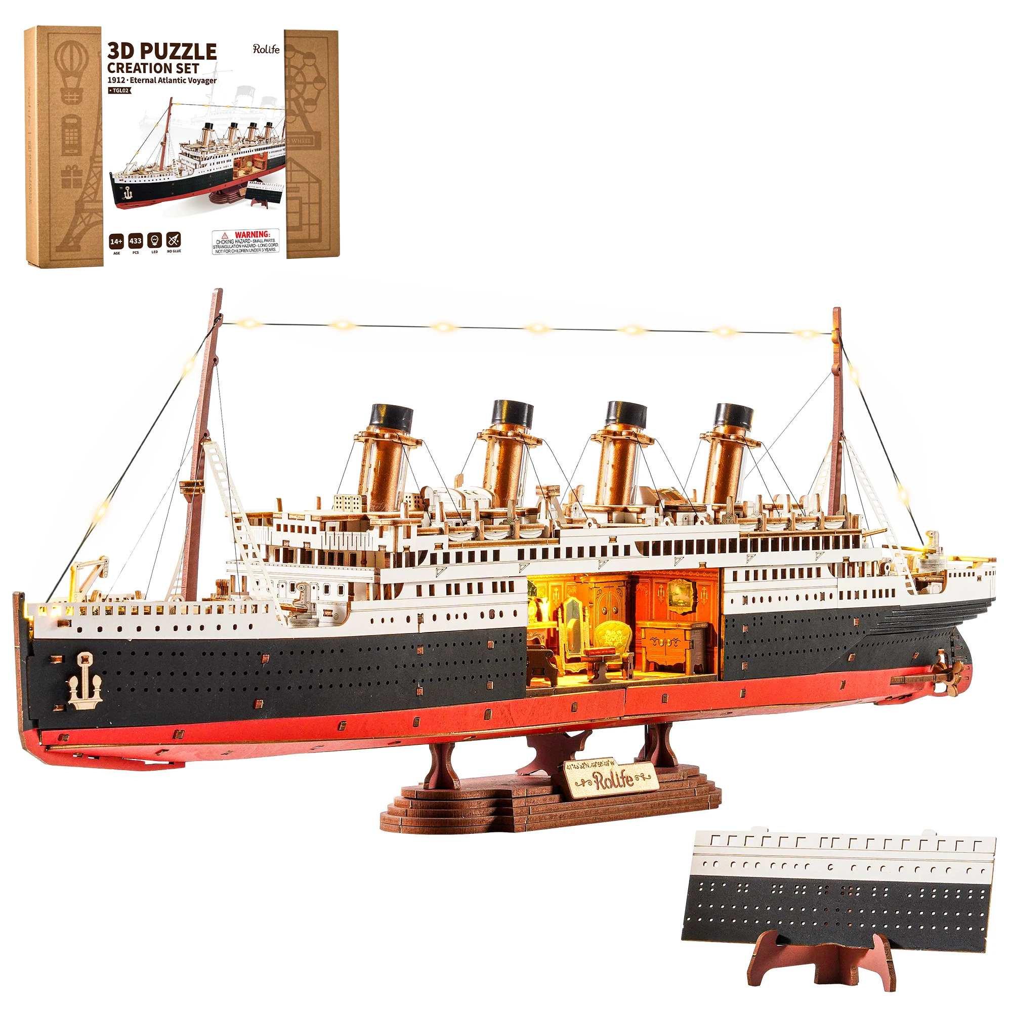 

Rolife Wooden 3D Puzzle 1912Eternal Atlantic Voyager Building Model Kit 433PCS Puzzle Toys Craft Kits Gift for Adult Kid Teen